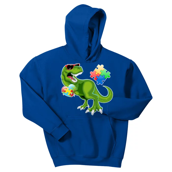 T-Rex Autism Awareness Puzzle Dinosaur Kids Hoodie