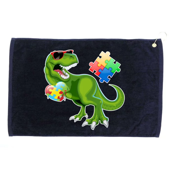 T-Rex Autism Awareness Puzzle Dinosaur Grommeted Golf Towel