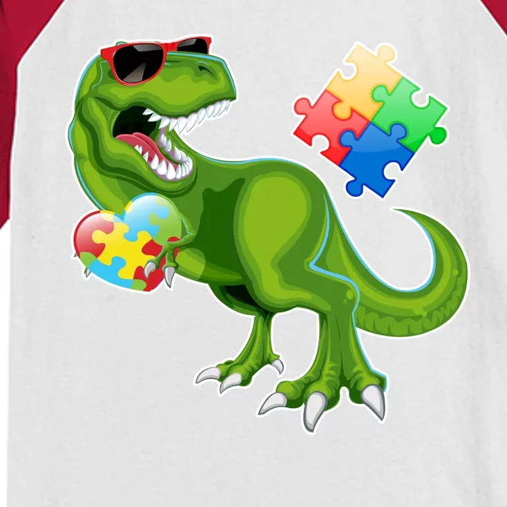 T-Rex Autism Awareness Puzzle Dinosaur Kids Colorblock Raglan Jersey