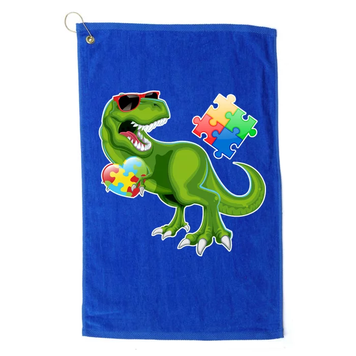 T-Rex Autism Awareness Puzzle Dinosaur Platinum Collection Golf Towel