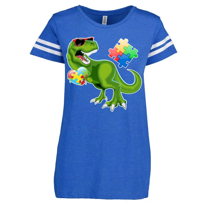 T-Rex Autism Awareness Puzzle Dinosaur Enza Ladies Jersey Football T-Shirt