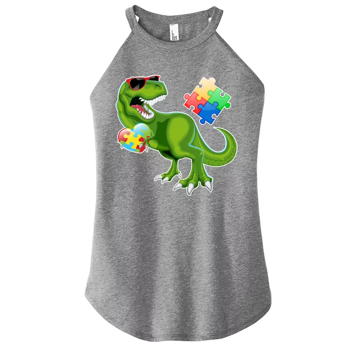 T-Rex Autism Awareness Puzzle Dinosaur Women’s Perfect Tri Rocker Tank