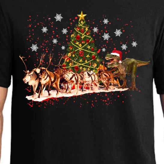 T-Rex Chasing Reindeer Funny Christmas Pajama Set