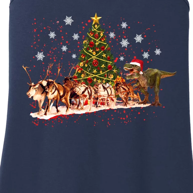 T-Rex Chasing Reindeer Funny Christmas Ladies Essential Tank