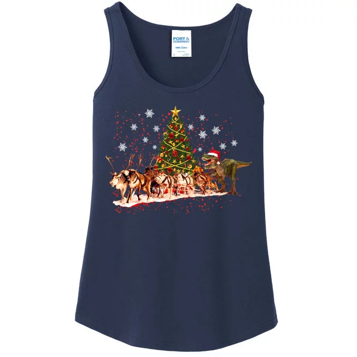 T-Rex Chasing Reindeer Funny Christmas Ladies Essential Tank