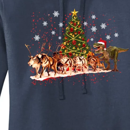 T-Rex Chasing Reindeer Funny Christmas Women's Pullover Hoodie