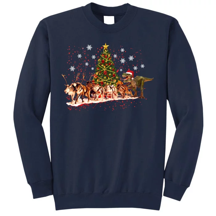 T-Rex Chasing Reindeer Funny Christmas Tall Sweatshirt