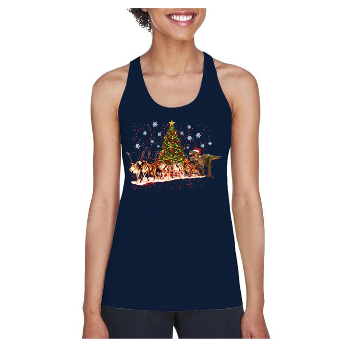 T-Rex Chasing Reindeer Funny Christmas Women's Racerback Tank