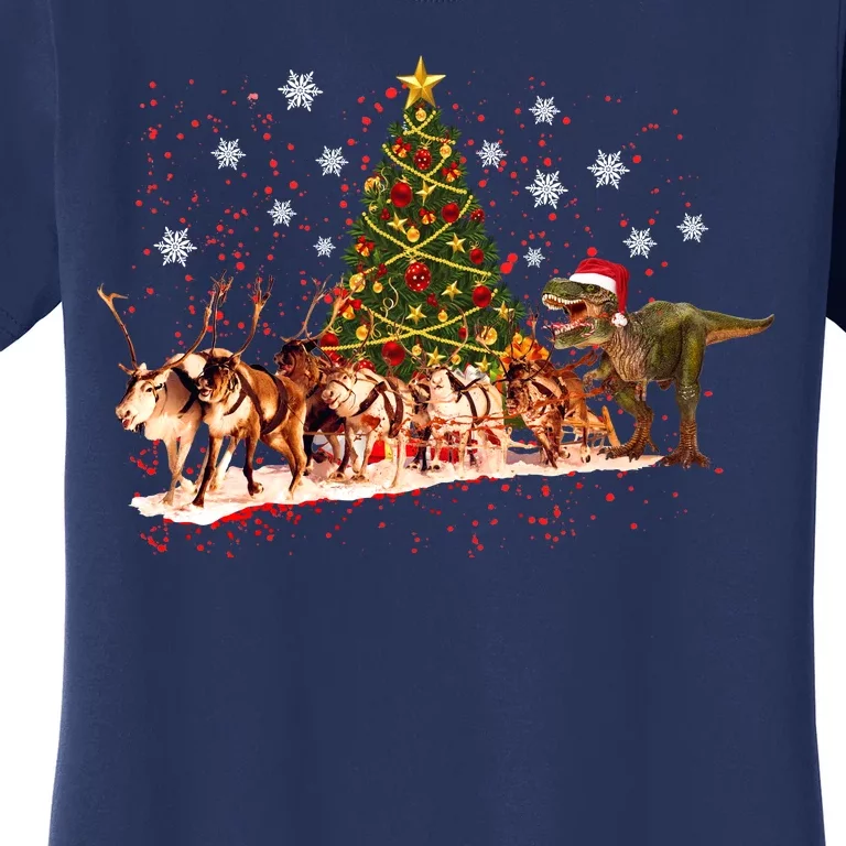 T-Rex Chasing Reindeer Funny Christmas Women's T-Shirt