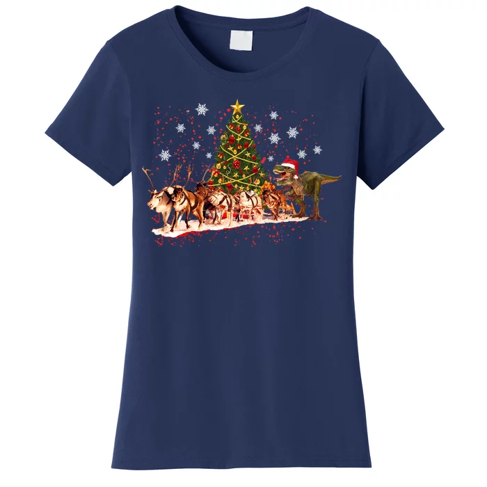 T-Rex Chasing Reindeer Funny Christmas Women's T-Shirt