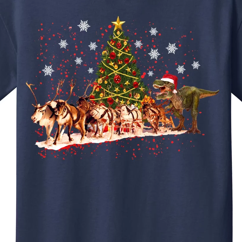 T-Rex Chasing Reindeer Funny Christmas Kids T-Shirt