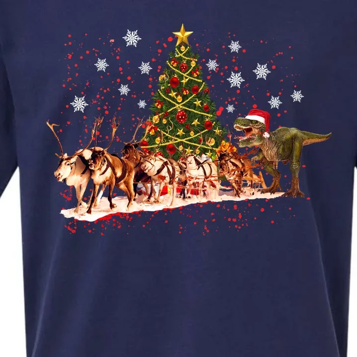 T-Rex Chasing Reindeer Funny Christmas Sueded Cloud Jersey T-Shirt