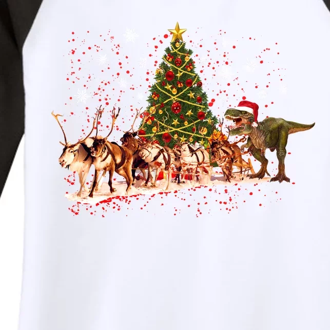 T-Rex Chasing Reindeer Funny Christmas Women's Tri-Blend 3/4-Sleeve Raglan Shirt