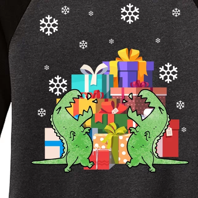 T-Rex Christmas Women's Tri-Blend 3/4-Sleeve Raglan Shirt