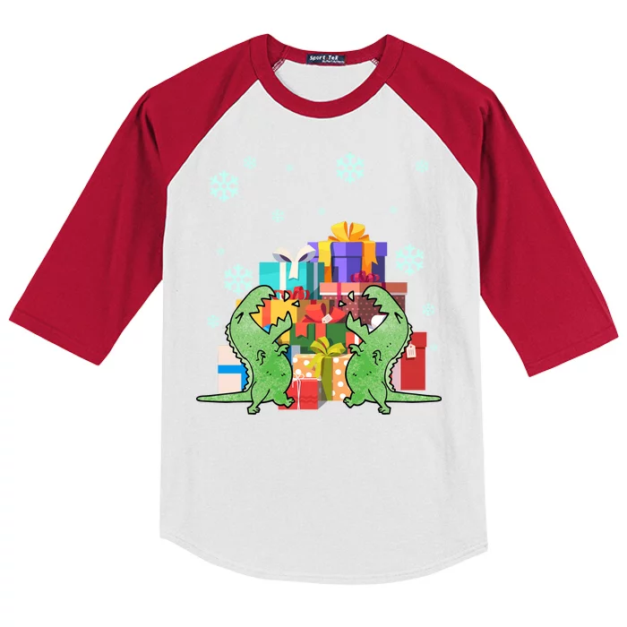 T-Rex Christmas Kids Colorblock Raglan Jersey