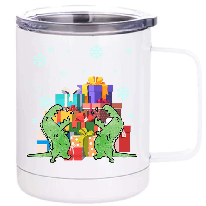 T-Rex Christmas Front & Back 12oz Stainless Steel Tumbler Cup