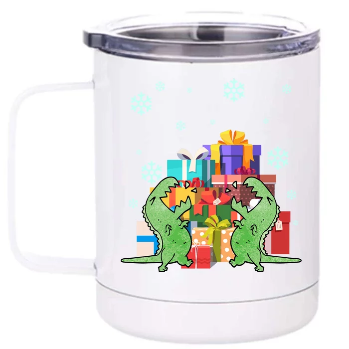 T-Rex Christmas Front & Back 12oz Stainless Steel Tumbler Cup