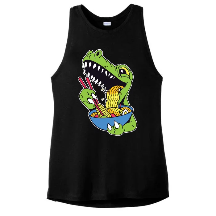 T-Rex Eating Ramen Ladies Tri-Blend Wicking Tank