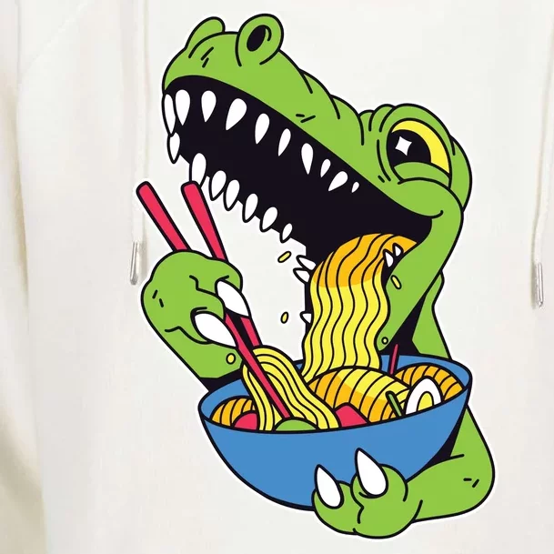 T-Rex Eating Ramen Womens Funnel Neck Pullover Hood