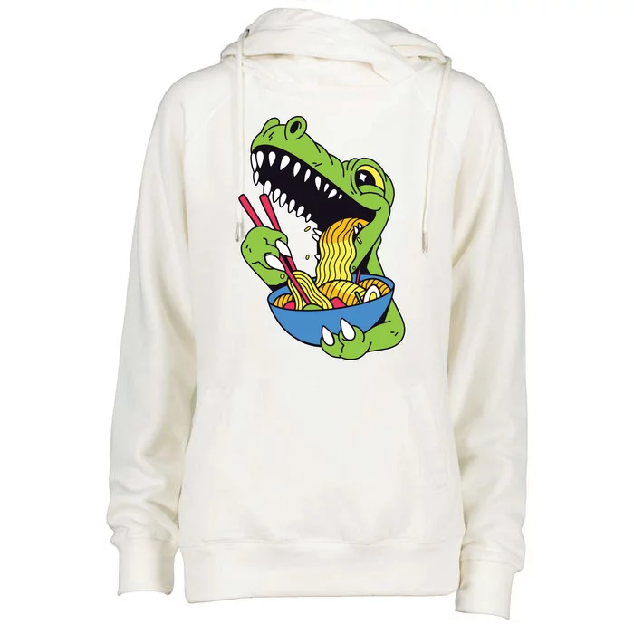 T-Rex Eating Ramen Womens Funnel Neck Pullover Hood