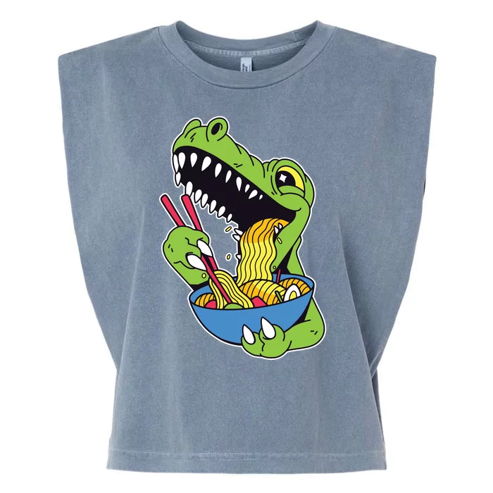 T-Rex Eating Ramen Garment-Dyed Women's Muscle Tee