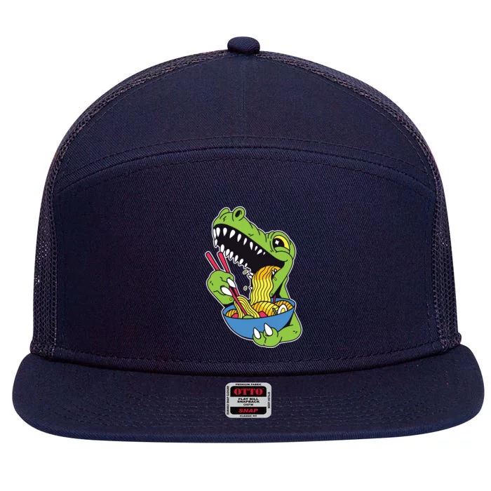 T-Rex Eating Ramen 7 Panel Mesh Trucker Snapback Hat