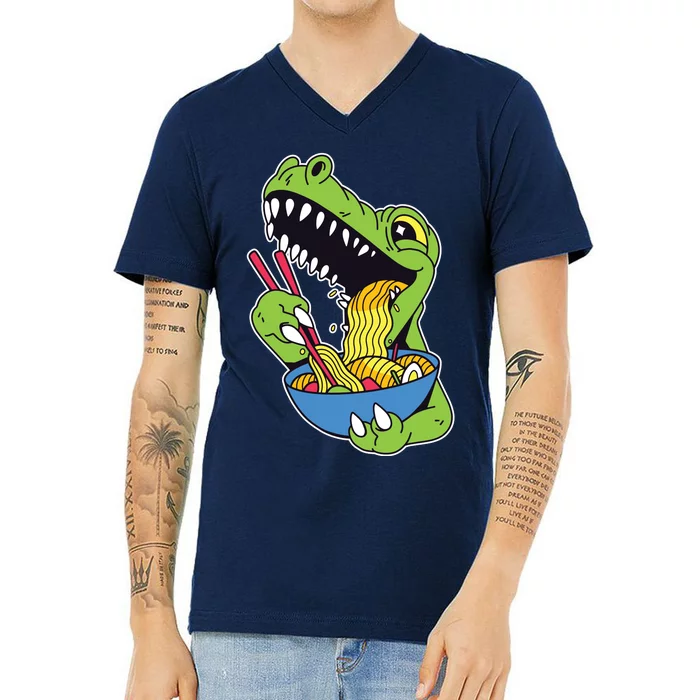 T-Rex Eating Ramen V-Neck T-Shirt