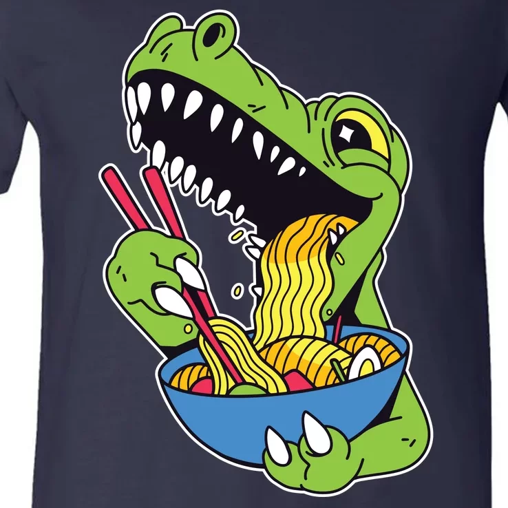 T-Rex Eating Ramen V-Neck T-Shirt