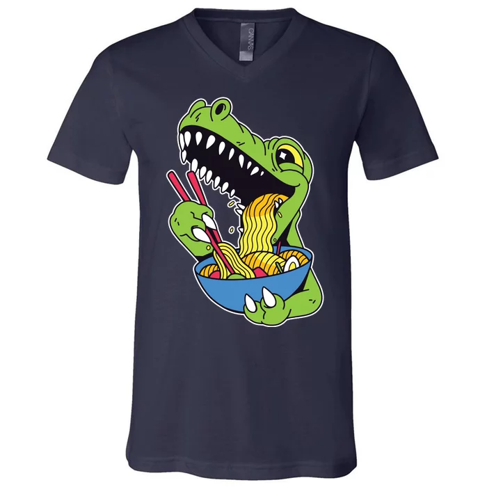 T-Rex Eating Ramen V-Neck T-Shirt