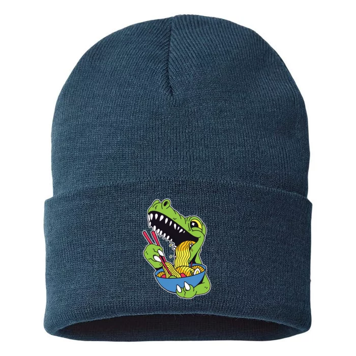 T-Rex Eating Ramen Sustainable Knit Beanie