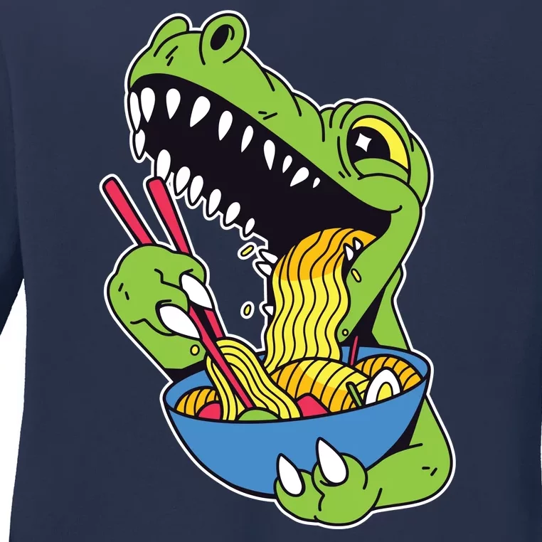 T-Rex Eating Ramen Ladies Long Sleeve Shirt