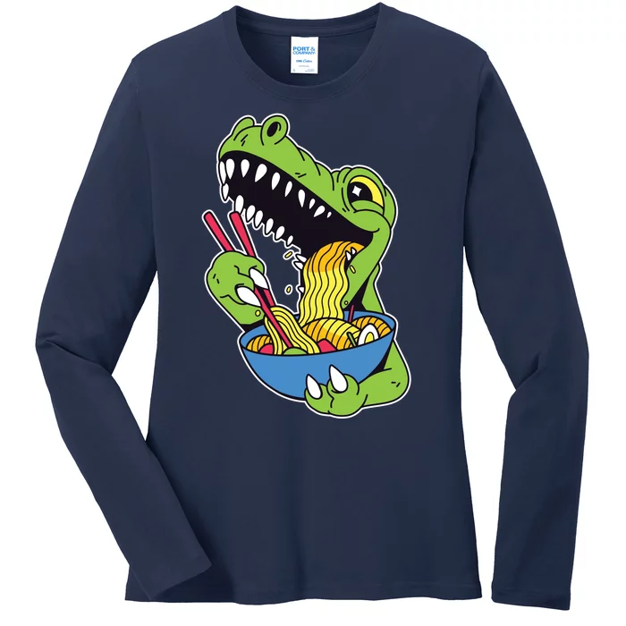 T-Rex Eating Ramen Ladies Long Sleeve Shirt