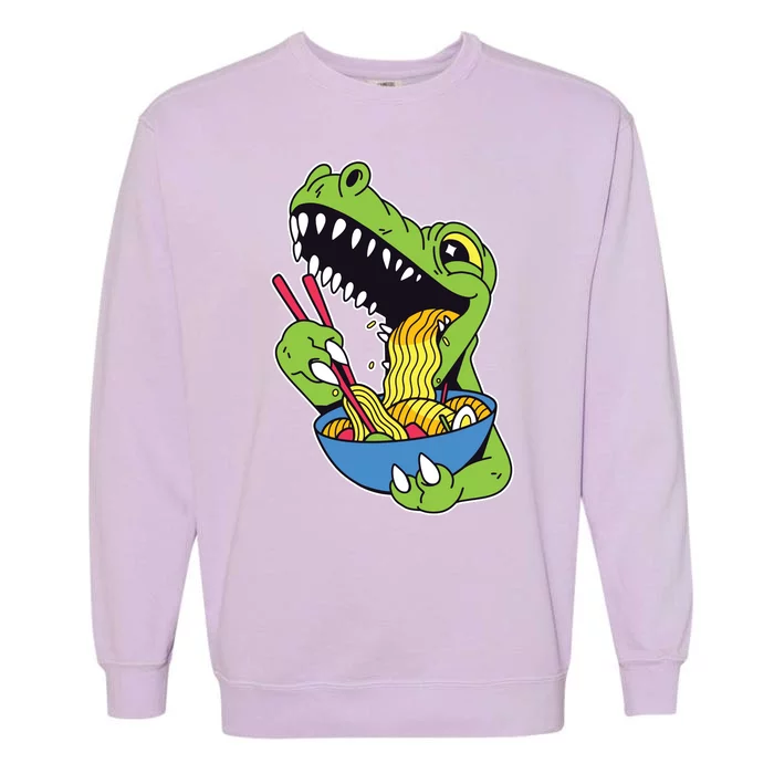 T-Rex Eating Ramen Garment-Dyed Sweatshirt