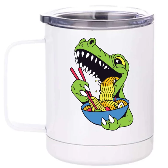 T-Rex Eating Ramen Front & Back 12oz Stainless Steel Tumbler Cup