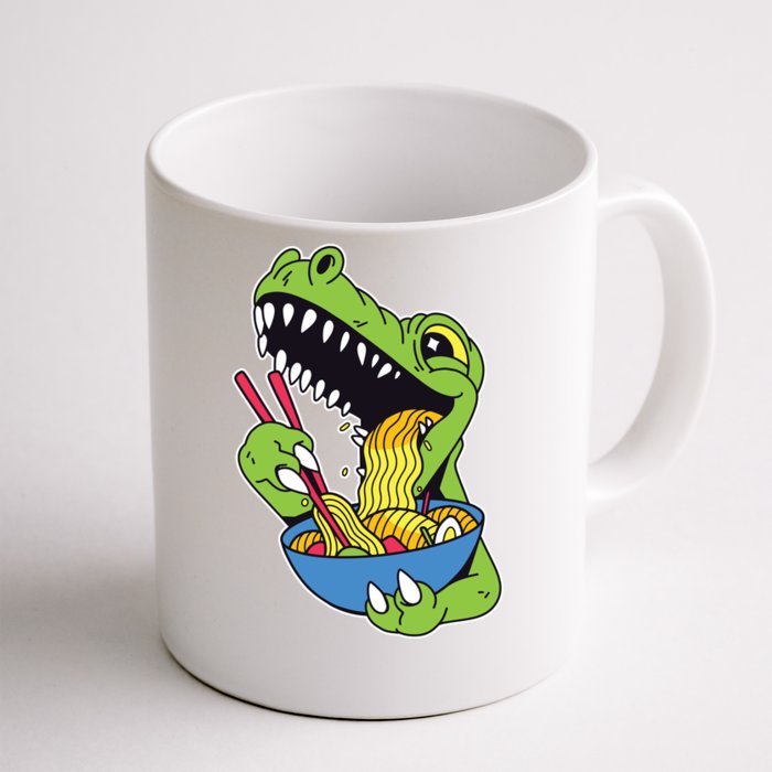 T-Rex Eating Ramen Front & Back Coffee Mug