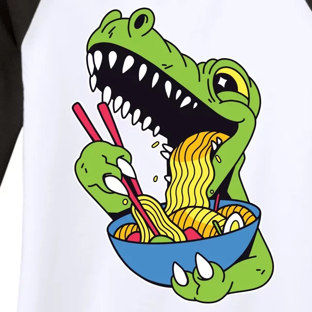 T-Rex Eating Ramen Women's Tri-Blend 3/4-Sleeve Raglan Shirt