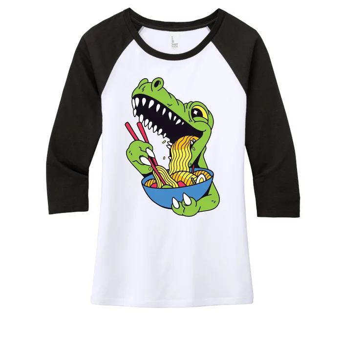 T-Rex Eating Ramen Women's Tri-Blend 3/4-Sleeve Raglan Shirt