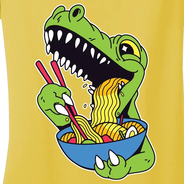 T-Rex Eating Ramen Women's V-Neck T-Shirt