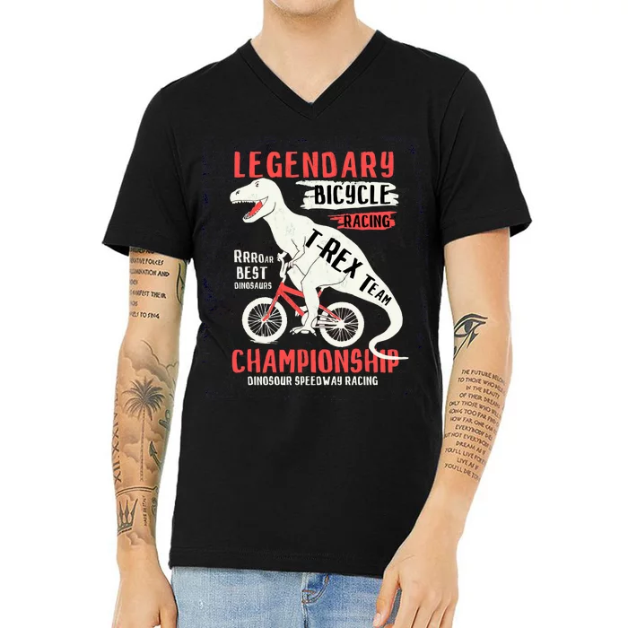 T-Rex Funny Bicycle Racing V-Neck T-Shirt