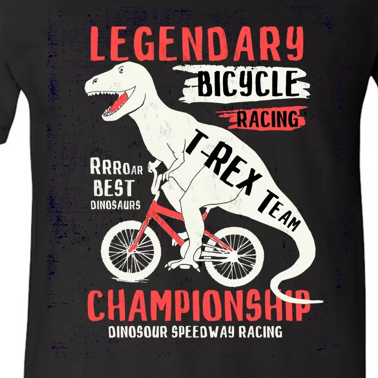 T-Rex Funny Bicycle Racing V-Neck T-Shirt