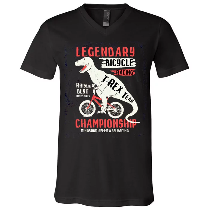 T-Rex Funny Bicycle Racing V-Neck T-Shirt