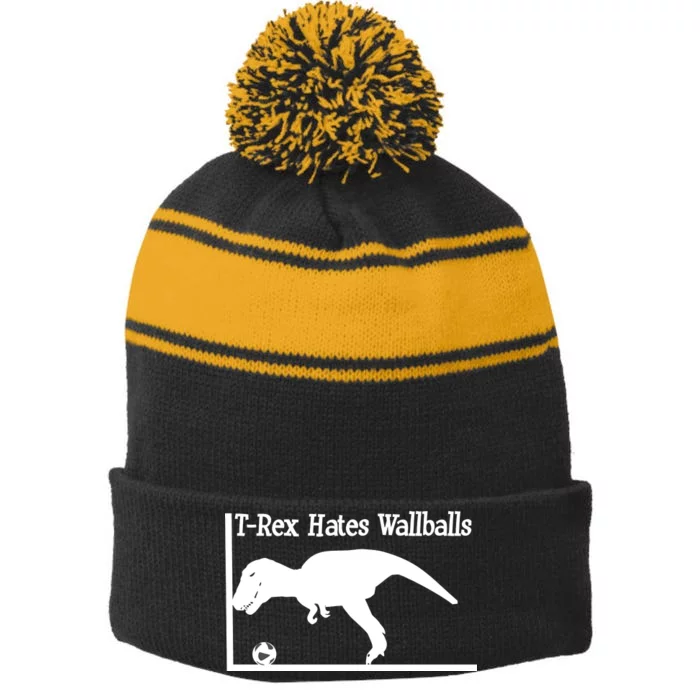 T-Rex Hates Wallballs Stripe Pom Pom Beanie