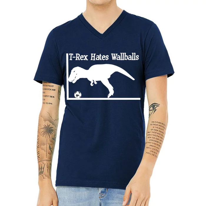 T-Rex Hates Wallballs V-Neck T-Shirt