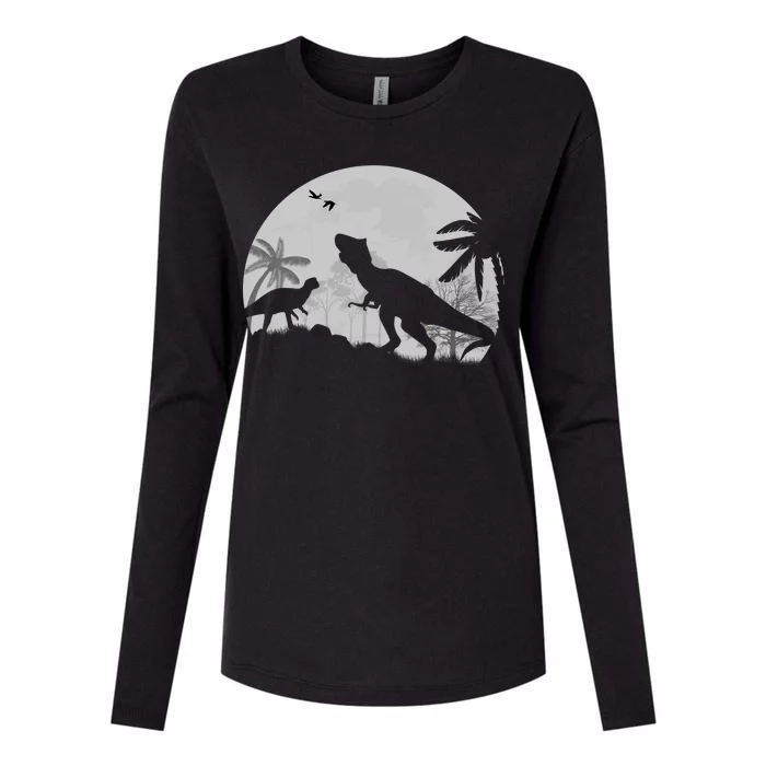 T-Rex In The Moon Womens Cotton Relaxed Long Sleeve T-Shirt