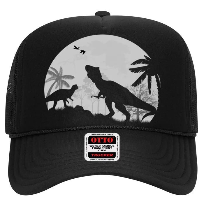 T-Rex In The Moon High Crown Mesh Trucker Hat