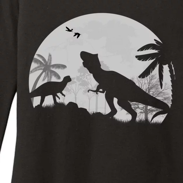 T-Rex In The Moon Womens CVC Long Sleeve Shirt