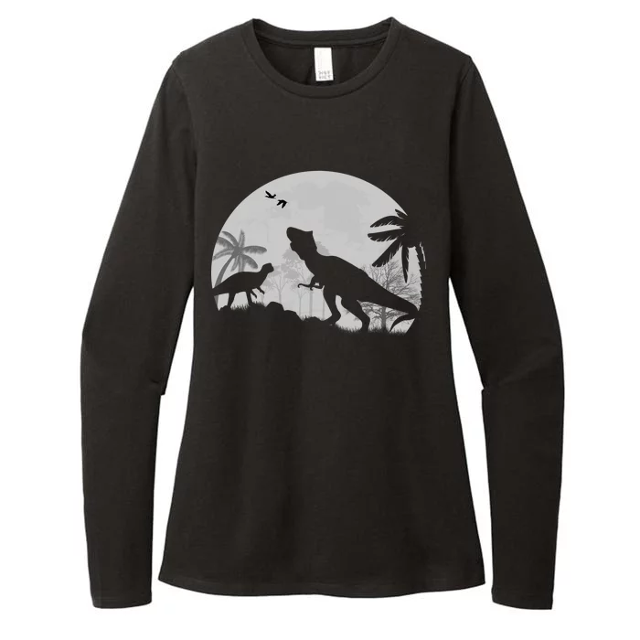 T-Rex In The Moon Womens CVC Long Sleeve Shirt