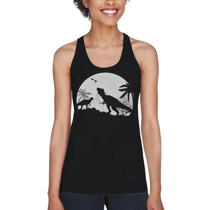 T-Rex In The Moon Women's Racerback Tank