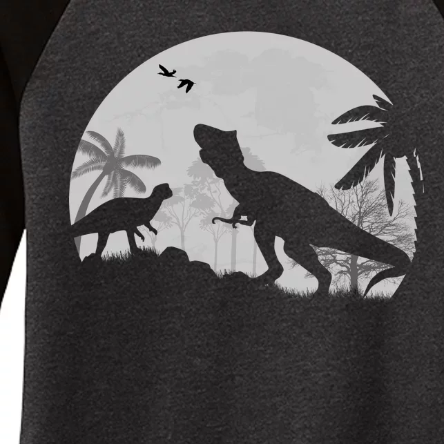 T-Rex In The Moon Women's Tri-Blend 3/4-Sleeve Raglan Shirt