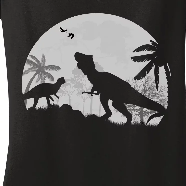 T-Rex In The Moon Women's V-Neck T-Shirt